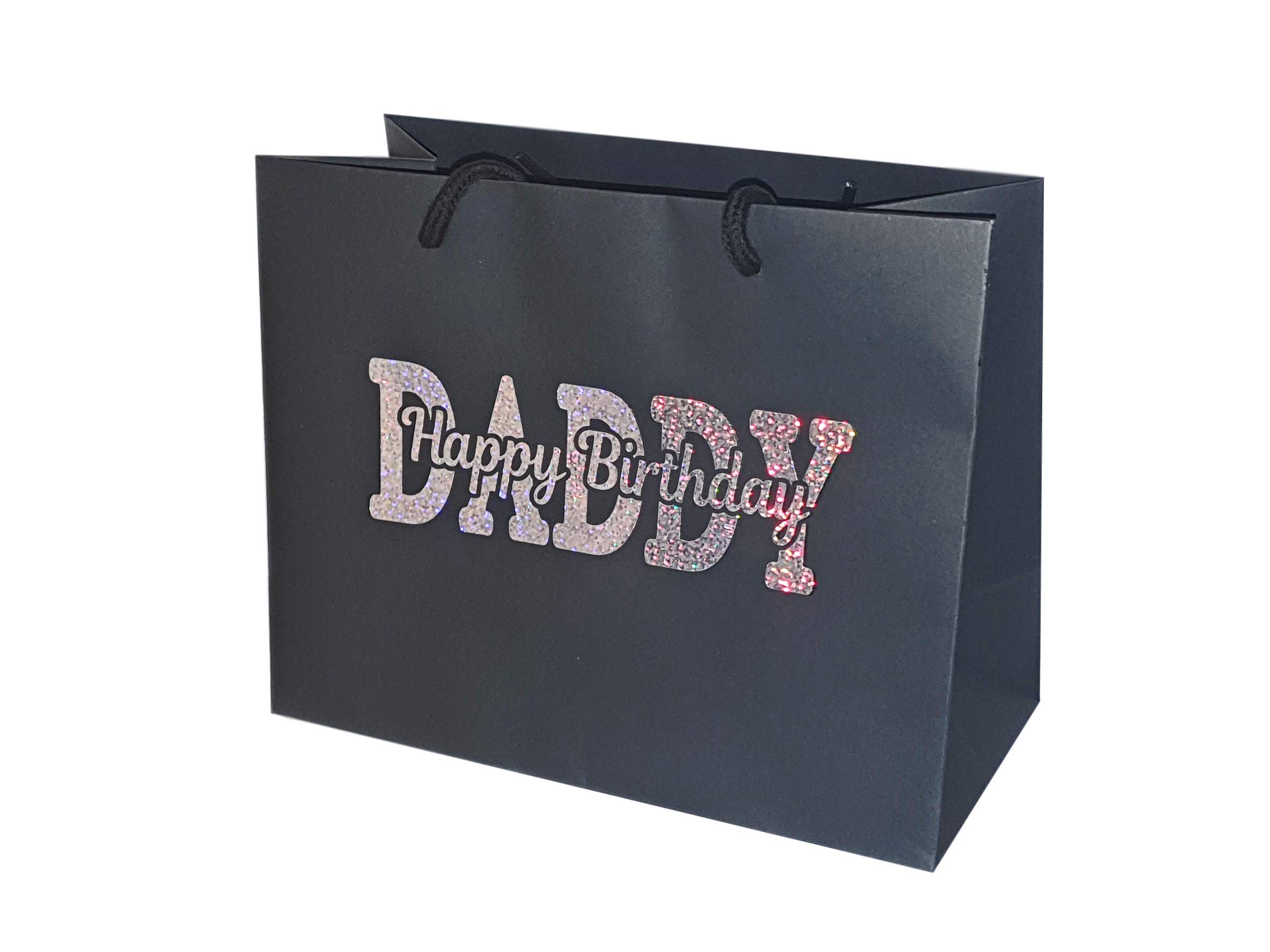 Daddy Happy Birthday Gift Bag - Holographic Glitter Gift Bag with Rope Handles and Tissue Paper - Birthday Ideas Dad Daddy Father (Large)