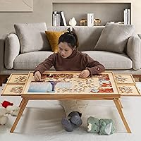 1500 Piece Wooden Jigsaw Folding Puzzle Board, Puzzle Table with Legs and Protective Cover, 34” X 26.3” Jigsaw Puzzle Board w