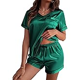 Ekouaer Silk Pajama for Women Short Sleeve Satin Pj Set Two Piece Soft Sleepwear Loungewear, S-XXL
