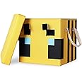 Minecraft Bee 15-Inch Storage Bin Chest With Lid | Foldable Fabric Basket Container, Cube Organizer With Handles, Cubby Closet Organizer | Video Game Gifts And Collectibles