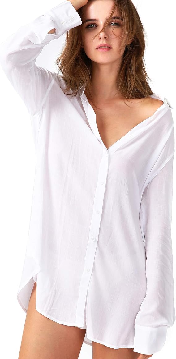 TOUSYEA Sleep Shirts for Women Button Down Shirts Long Sleeve Sleepwear