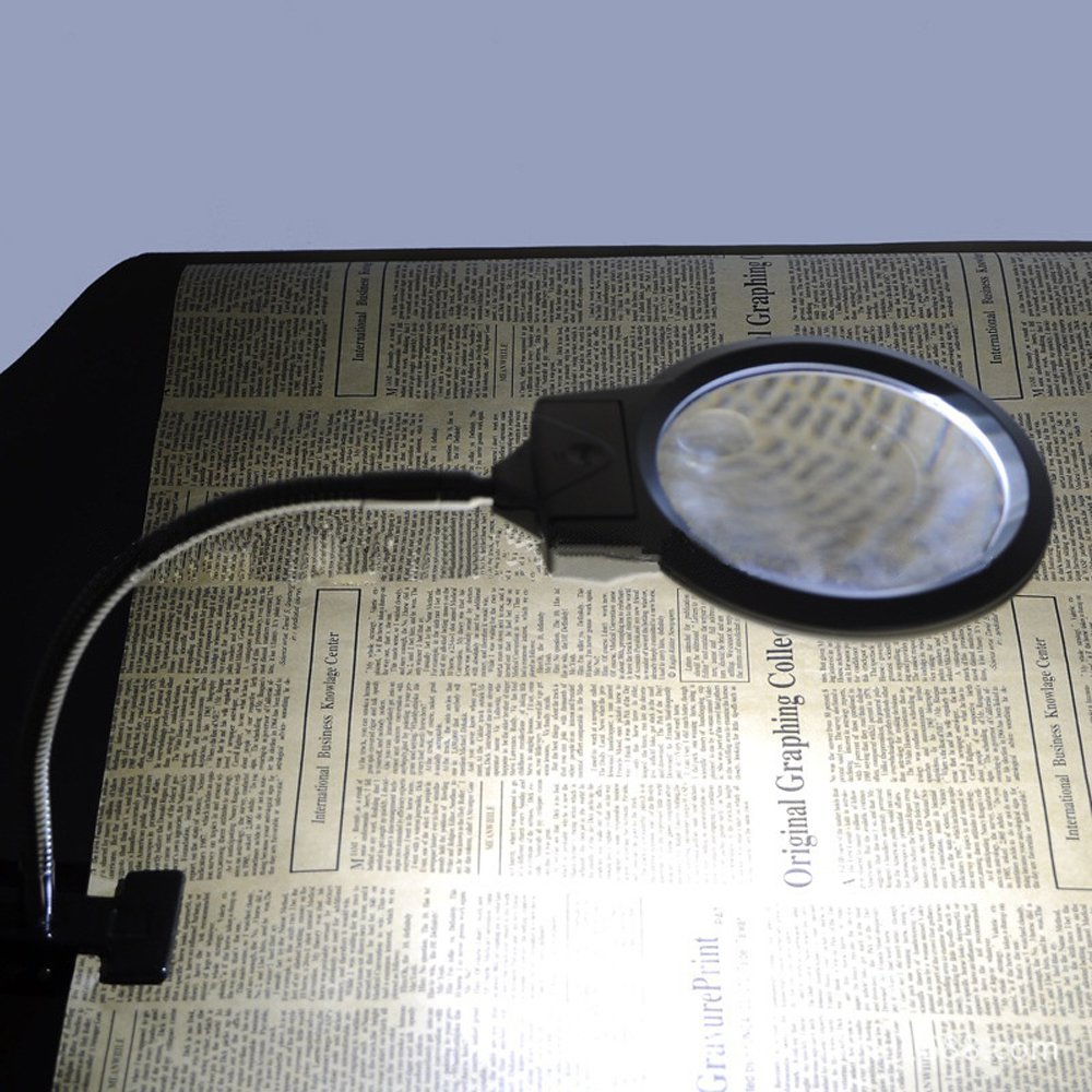 Careshine 2,5 x 5 x Zoom Loupe de Table avec Pince Loupe de Lecture Lumière avec LED - Meilleur Cadeau pour Lecture, Bijoutier, Couture, du Bricolage et Travail de Précision