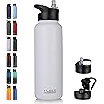 HASLE OUTFITTERS 40oz Stainless Steel Water Bottle, Vacuum Insulated Double Walled Leak Proof Sports Water Bottle with 2 Lids (Straw and Spout Lid) Thermo Mug Keep Cold and Hot(White,1)