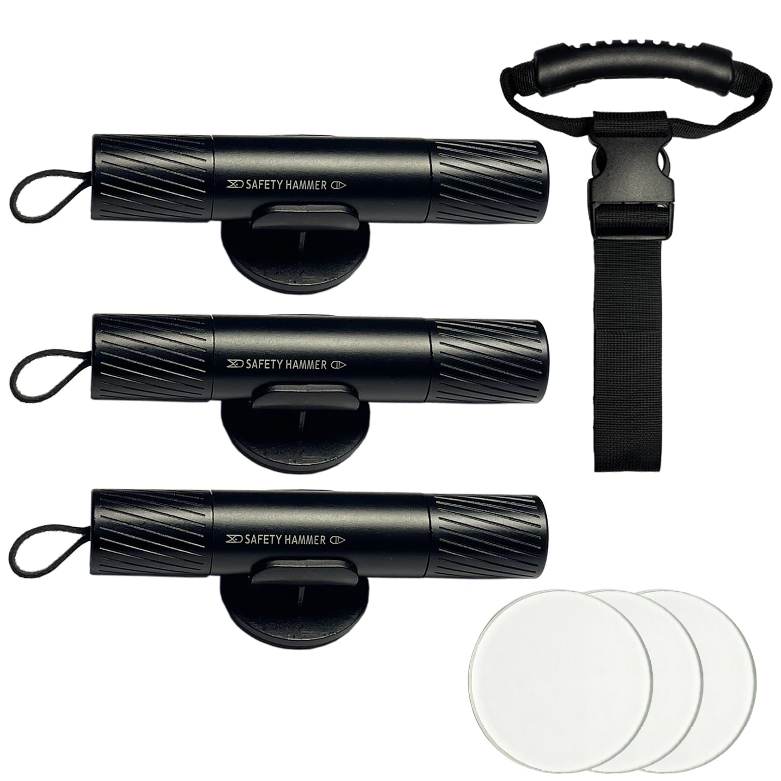 Photo 1 of 3Pcs Car Window Breaker & 1PCS Hand Grab Strap, Seat Belt Cutter Glass Breaker Tool One-Button Operation 2 -in-1 Emergency Automotive Safety Hammer Escape Tool for Vehicle & Family Safety Black