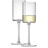 JoyJolt Elle Fluted White Wine Glasses Set of 2, 11.5oz Long Stem Wine Glasses, Unique Stemmed Cocktail Glass, Vintage Style Drinking Glass Set