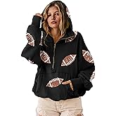 SeekMe Womens Game Day Sweatshirts Football Sequin Hoodies Tailgate Outfits Long Sleeve Zipper Sweaters with Pocket