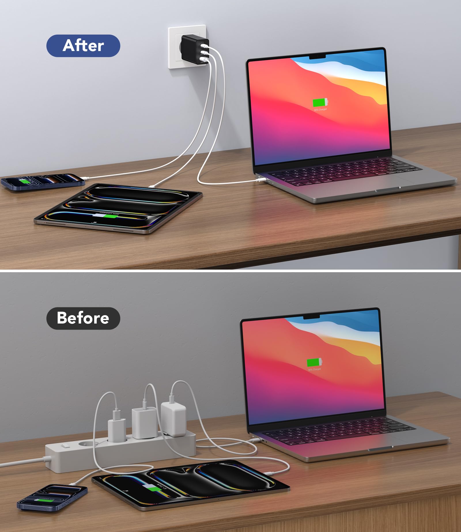 65W USB C Ladegerät, 3Port USB Schnellladegerät mit Ladekabel 2M,USB C Netzteil für MacBook Air Pro M1/M2,iPhone 17 Pro Max/16/15/14/13,Switch,Galaxy S24 Ultra/S23/S22,Tablet,Laptop,Handys usw 4