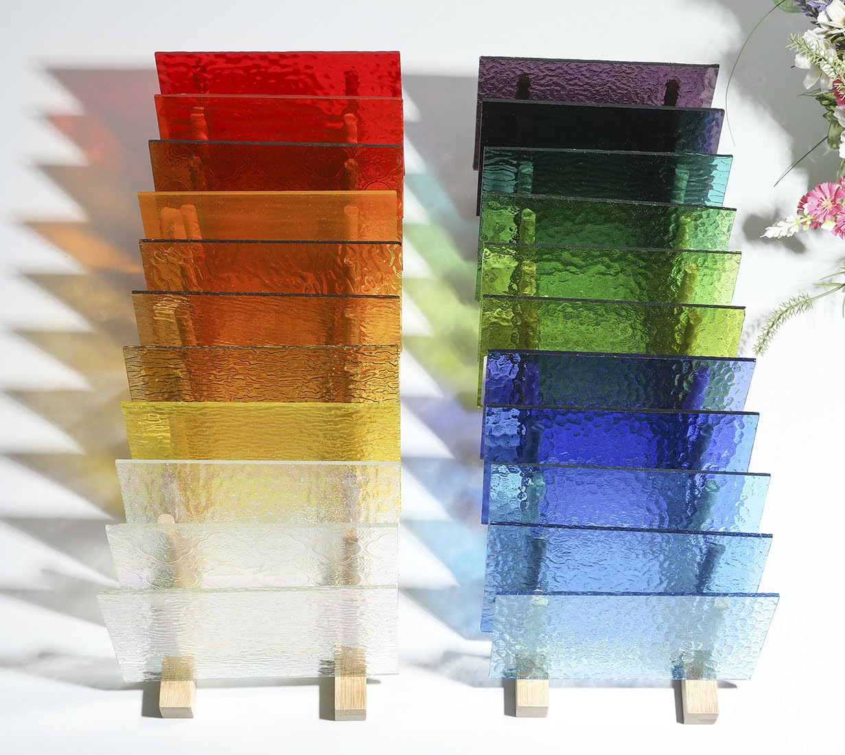 Lanyani 26 Sheets Transparent Stained Glass Sheets Packs for Art Crafts, Textured Bright Color Variety Translucent Cathedral Art Glass Sheets for Mosaic Glass DIY Projects, 4x6 inches