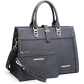 Women's Handbag Flap-over Belt Shoulder Bag Top Handle Tote Satchel Purse Work Bag w/Matching Wristlet