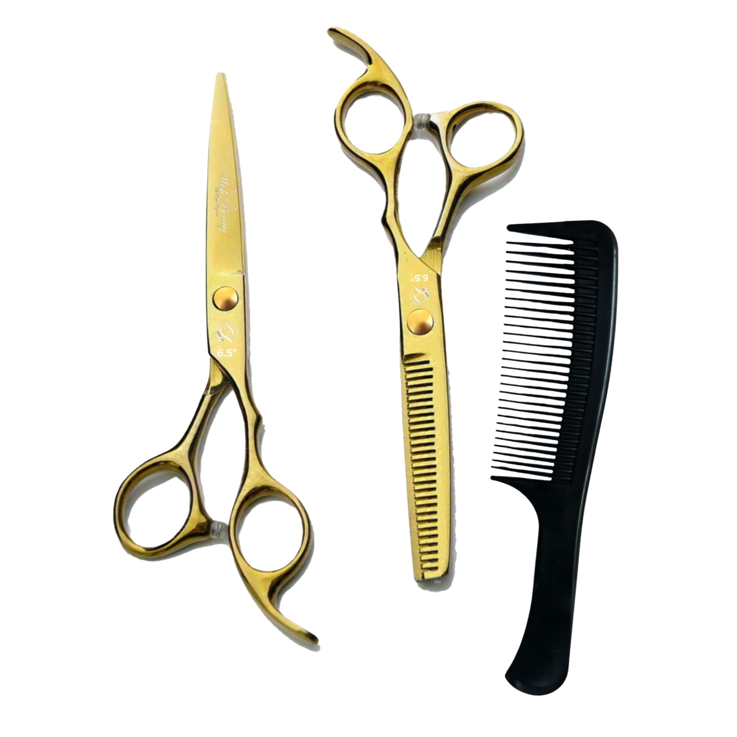 Glamified Glam Golden Hairdressing Scissors Set Professional - Hair Scissors Set (Hair Cutting Scissors&Thinning Scissors) 6.5" Hairdressing Scissors for Hairdresser/Beginner Hairdresser Set