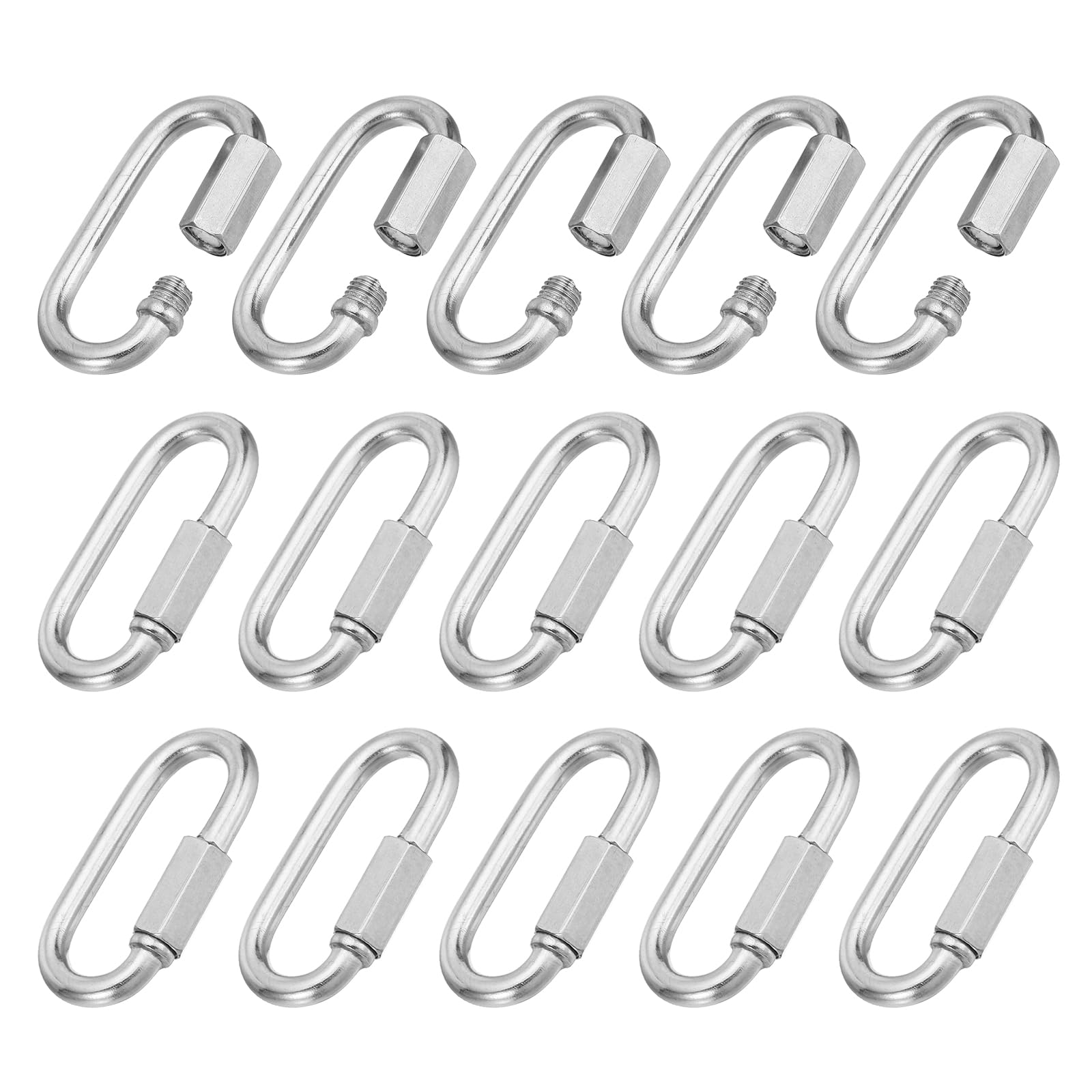 PATIKIL 6mm Chain Quick Links, 15 Pack Chain Connector Screw Locking Clips Hook Oval D Ring for Chandelier Backpack Tent, 304 Stainless Steel 882 Lbs Silver