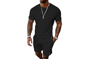 UOUA Mens Short Sets 2 Piece Summer Outfits Casual Short Sleeve Crew-Neck Shirts & Shorts Track Suit Jogging Loungewear