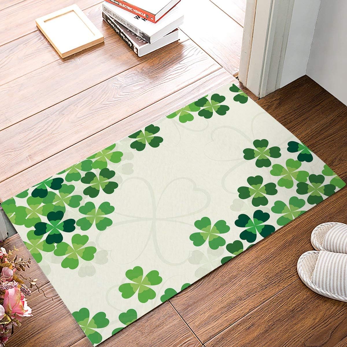 SODIKA Indoor Outdoor Kitchen Floor Bathroom Thin Mats Rug Front Door Mat Non Slip (23.6"x15.7",L x W) St. Patrick's Day, Clover