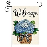 Hydrangea Spring Summer Garden Flag 12x18 Inch Welcome Hydrangea Flowers Garden Flag, for Outside Small Burlap Floral Yard Decoration,Seasonal Spring Summer Yard Outdoor Flag.