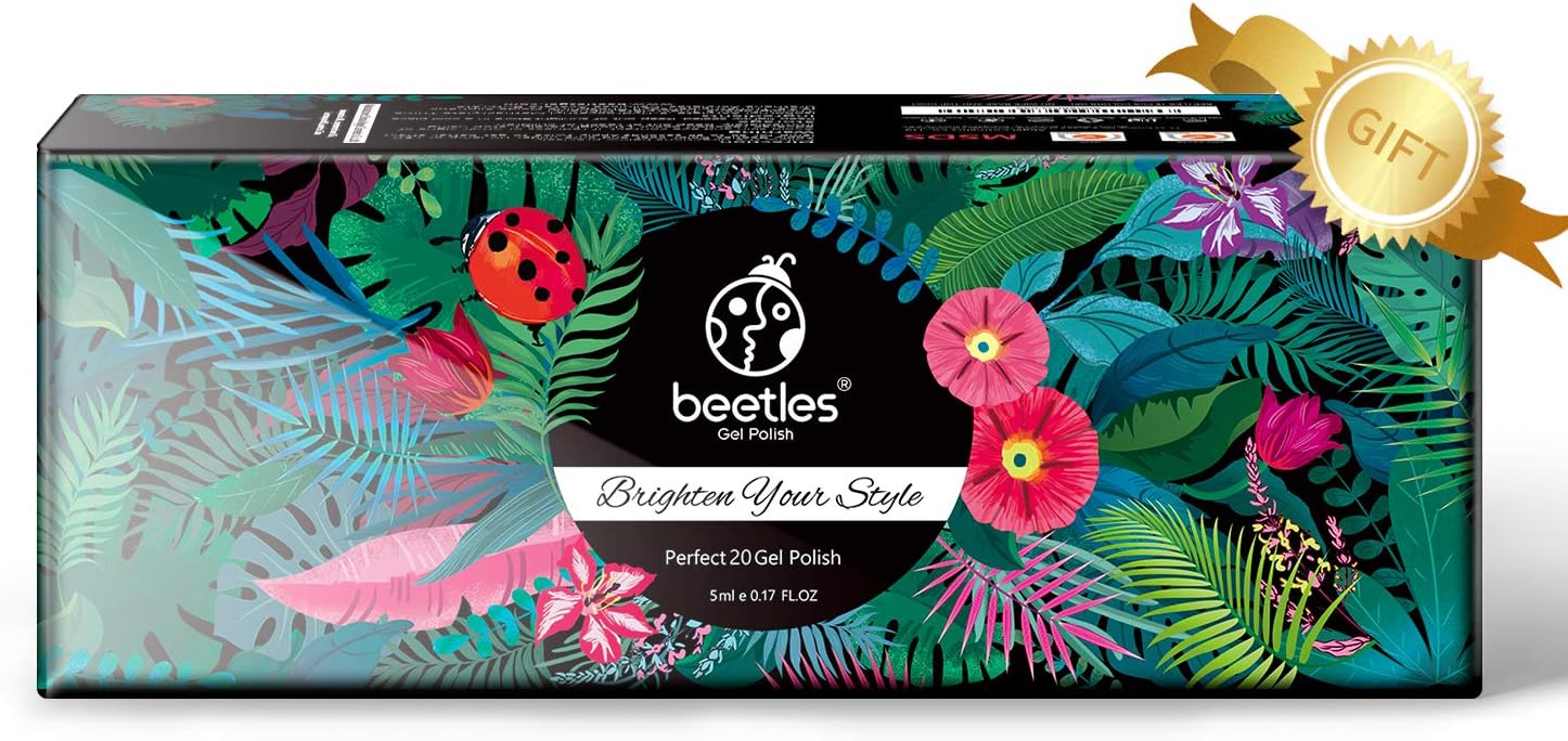 Beetles Pack of 23 Rainbow Summer Gel Nail Polish Kit, Soak Off LED Lamp Gel Nail Polish Set Glitter Nude Gel Polish Starter Kit with Glossy & Matte Top Gel Base Coat Kaleidoscope Collection Nail Art : Beauty