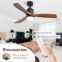60" Wood Ceiling Fan,Walnut,with Light,Remote