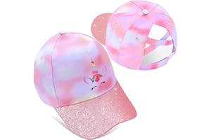 YSEOUL Girls Glitter Baseball Cap Criss Cross Hat, Girl High Ponytail Hat - Kids Trucker Hat with High Bun Messy Ponytail(Ages5-15)