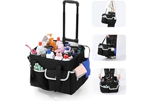 BALAPET Rolling Cleaning Caddy Bag with Detachable Trolley, Portable Cleaning Carts on Wheels with Shoulder Strap, Professional Cleaning Bag with Transparent Lid for Housekeepers