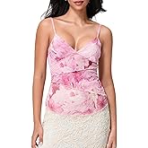 Women Sleeveless V Neck Floral Tank Tops Ruffled Layered Strappy Going Out Tops Camisole Sexy Slim Fit Cami Shirt