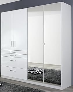 Alpinweiss Griffloses Design B 181 H 210 T 54 Cm Korpus Fronten Rauch Aa027 5210 Kleiderschrank Mainz 4 Turig Mittig Spiegelturen Kleiderschranke Mobel Wohnaccessoires