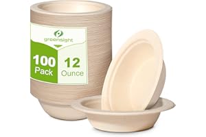 greensight 12oz Paper Bowls Disposable, 100 Pack Eco-friendly Compostable Bowls, Party Serving Bowls For Salad, Ice Cream, Dessert And Hot Soup, Heavy Duty Biodegradable Bowls Made Of Sugarcane