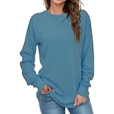AURUZA Sweatshirt for Women Long Sleeve Crewneck Sweatshirt Women Causal Loose Fit Pullover Tunic Top Fall Clothes Shirts,2XL, Light Blue