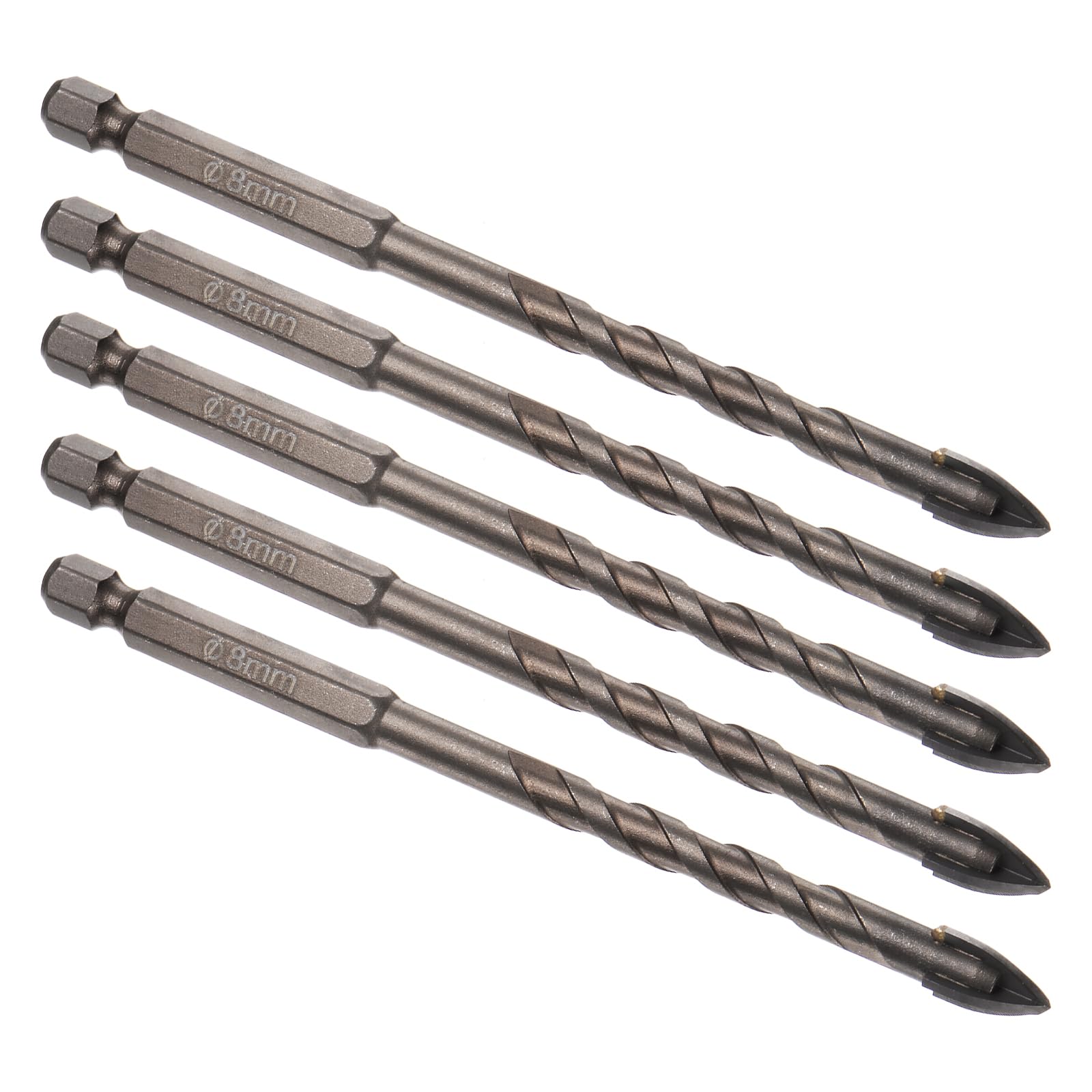 Kozelo 5pcs Titanium Masonry Drill Bit - [8mm x 116mm] Concrete Drill Bit with Hex Shank for Ceramic Tile Marble Use, U-Shaped Chip Discharge Groove