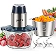 GANIZA Food Processors, Electric Chopper with Meat Grinder & Veggie Chopper - 2 Bowls with Powerful Copper Motor - Includes 2 Sets of Bi-Level Blades for Baby Food/Meat (Blue, 8 Cup+8 Cup)