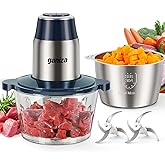GANIZA Food Processors, Electric Chopper with Meat Grinder & Veggie Chopper - 2 Bowls with Powerful Copper Motor - Includes 2 Sets of Bi-Level Blades for Baby Food/Meat (Blue, 8 Cup+8 Cup)