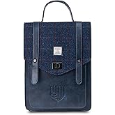 Islander Carloway Backpack for Men & Women, With Laptop Sleeve, Harris Tweed Vegan Leather (Navy Over-Check)