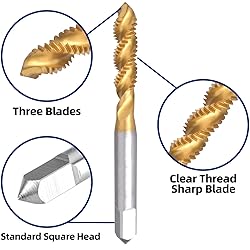Burkit 2pcs M6 X 0.75 Spiral Flute Tap, HSS