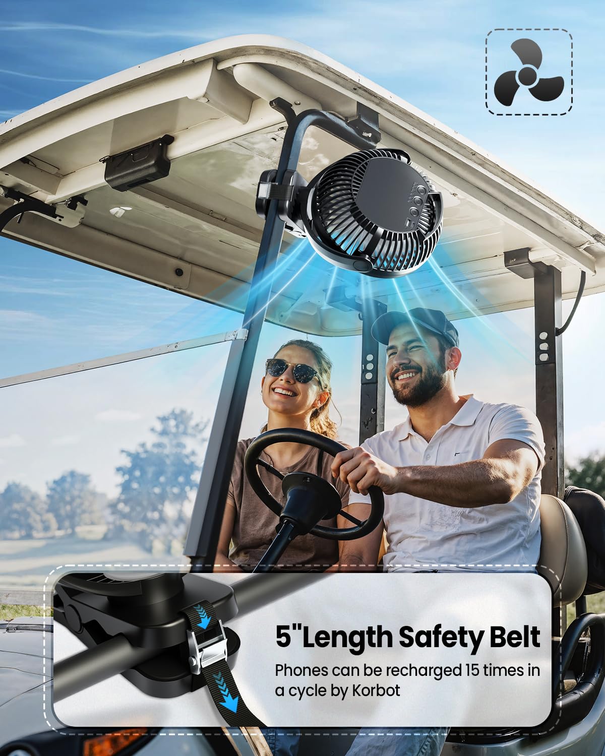 24000mAh Clip on Fan for Golf Cart - 8-inch Portable Rechargeable Fans - Max Up to 150Hrs Work Time - Battery Operated Fan with LED, Remote, Timers, Hook for Office, Desk, Camping, Tent, Treadmill