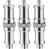 3 Pieces Standard 1/4 to 3/8 inch Metal Male Convertor Threaded Screw Adapter Spigot Stud for Studio Light Stand, Hotshoe/Col