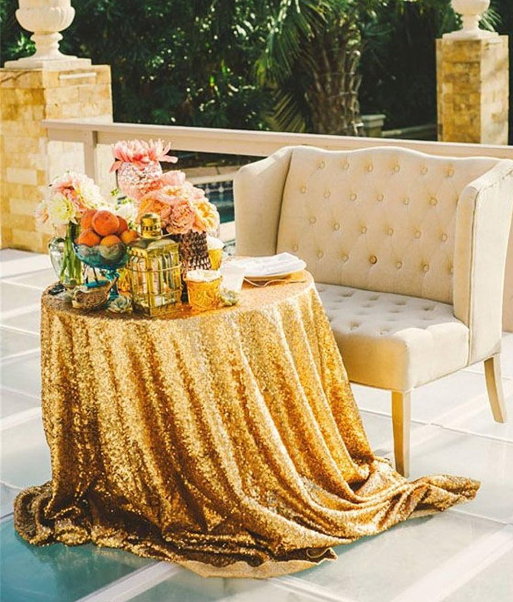 Best 120 in round gold sequin table cloth