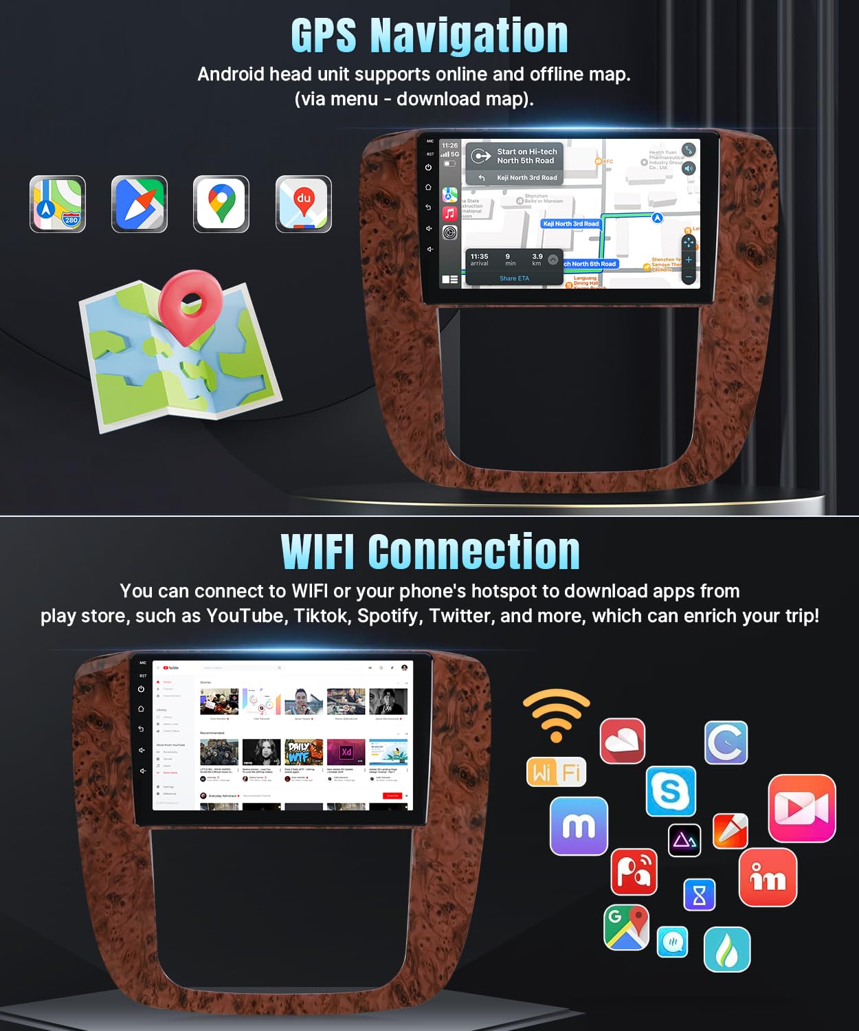 Naifay Android Car Radio for GMC Yukon Chevrolet Chevy Silverado Tahoe Suburban 2007 2008 2009 2010 2011 2012 with Carplay Andriod Auto, 2+32G 9 Inch IPS Touchscreen Car Stereo Bluetooth FM GPS WiFi
