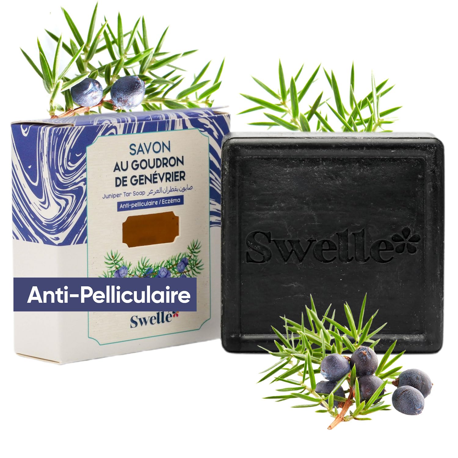 SWELLE Juniper Tar Soap Bar 100 gr Organic Soap 1 pc | Hair Loss,Anti Dandruff Shampoo,Acne Treatment,Eczema,Blackheads,Exfoliating Soap | Shampoo Bar,Body Wash - Hand Wash,Face Scrub,Face Care Vegan