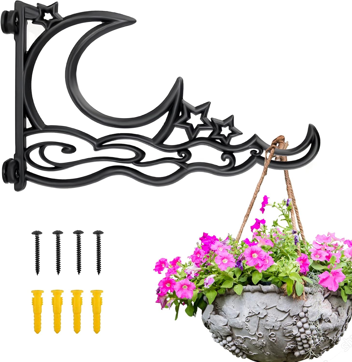 Outdoor Hanging Brackets - Heavy Duty Hanging Plant Brackets, 1pcs 13 Inch Iron Wall Mount Bracket Durable Rust-Resistant Plant Hanger Hook for Hanging Plants Bird Feeder Lantern Wind Chimes, Indoor Outdoor Decor, Moon