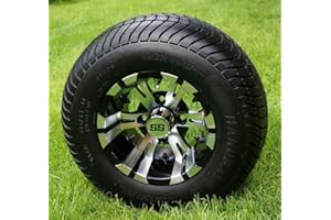 GOLF CART TIRE SUPPLY 10" Vampire Machined/Black Wheels and 205/65-10 Comfortride DOT Tires - Set of 4
