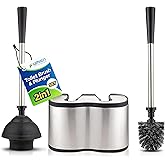 UMIEN Toilet Brush and Plunger Set 18-in - Updated 2025 No-Rust - Stainless Steel Design - Long Handles - with Freestanding Canister