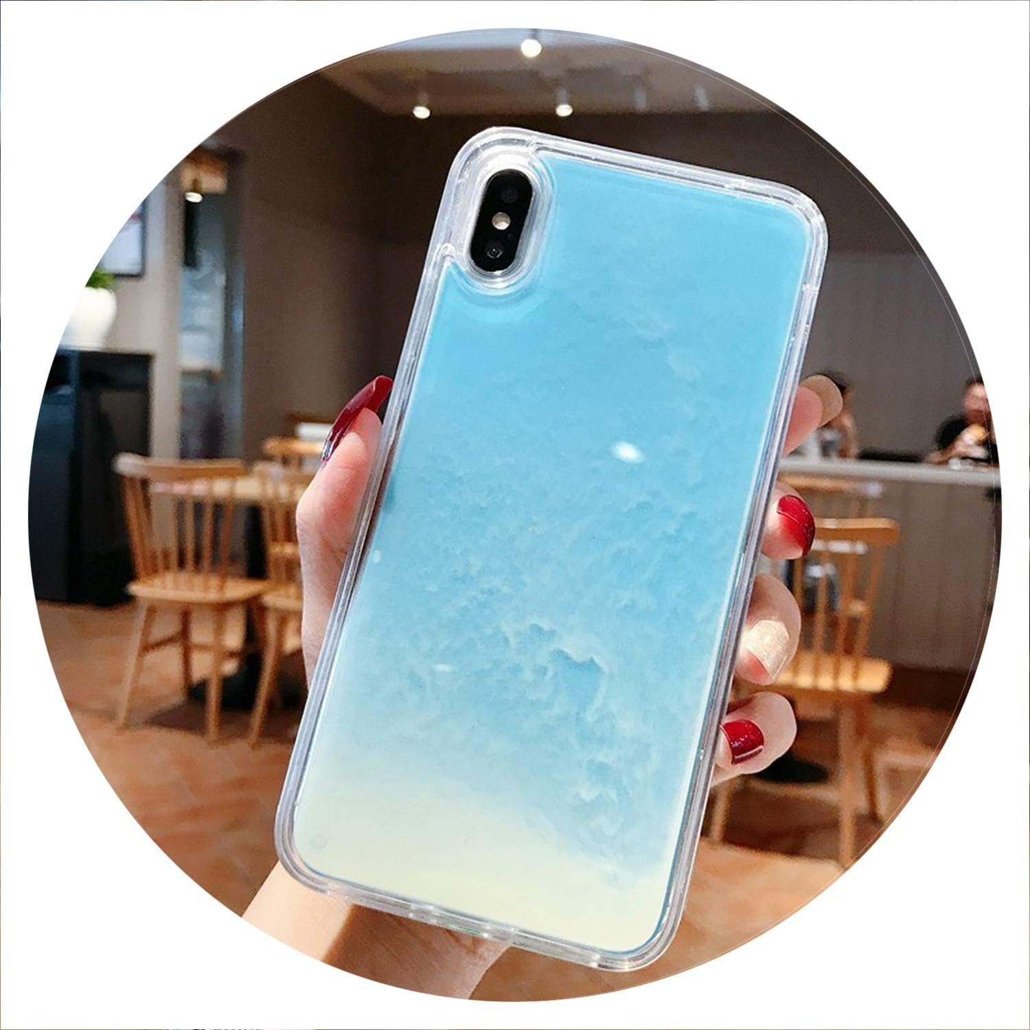Luminous Neon Sand Case for iPhone Xr Xs Max X 6 6S S 7 8 Plus Glow in The Dark Liquid Glitter Quicksand Phone Cover Capa,Blue,for iPhone Xr