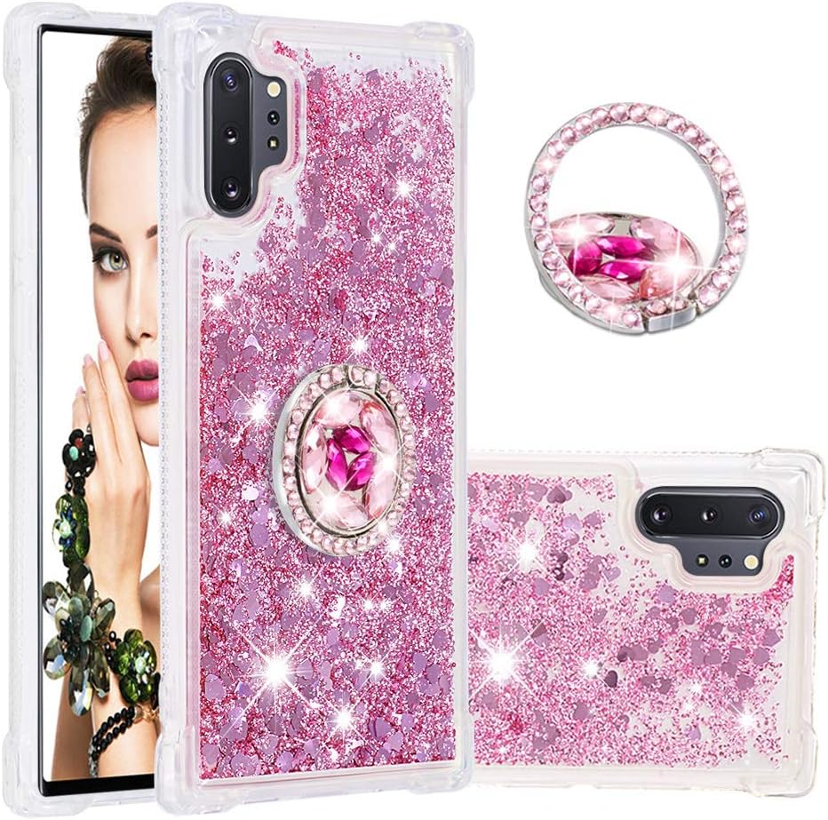 Galaxy Note 10 Plus Case, DOOGE Luxury Diamond Glitter Bling Crystal Case for Women Girls Full-Body Protective Bumper Case with Built-in Finger Ring Kickstand Holder for Galaxy Note 10 Plus 6.8inch