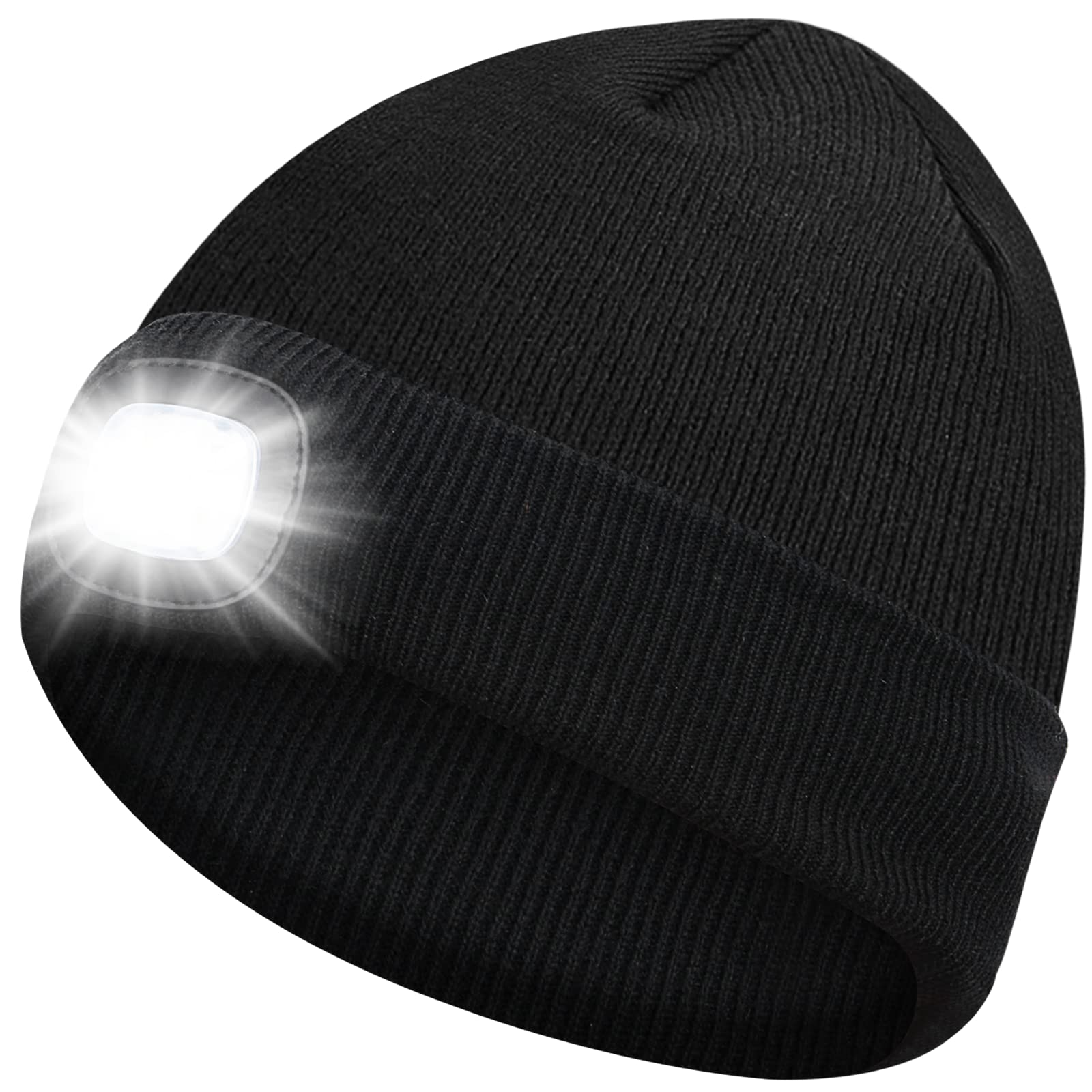 Sminiker Beanie Hat with Light Unisex USB Rechargeable Beanie Cap with Light Headlamp Beanie for Men, Women, Teens Black — image 1