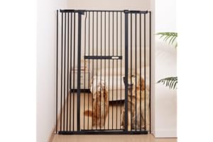 No Pawblems 55.1" Extra Tall Pet Gate for Cat/Dog, 29.9-44.4" Wide Auto Close Tall Cat Gate, NO Drilling Pressure Mounted for Doorways/Hallways, 1.37" Narrow Bar Spacing, Black