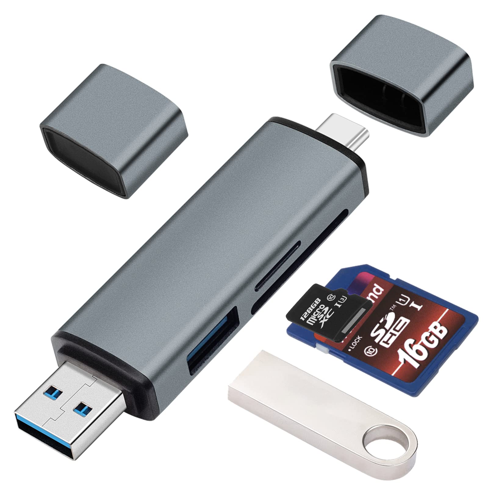 SD Card Reader, BorlterClamp USB C SD Card Reader 5 IN 1, Micro SD Card Reader, USB C to USB 3.0 and Memory Card Reader Adapter, Compatible with MacBook Pro, Laptops, Type-C Phones and More