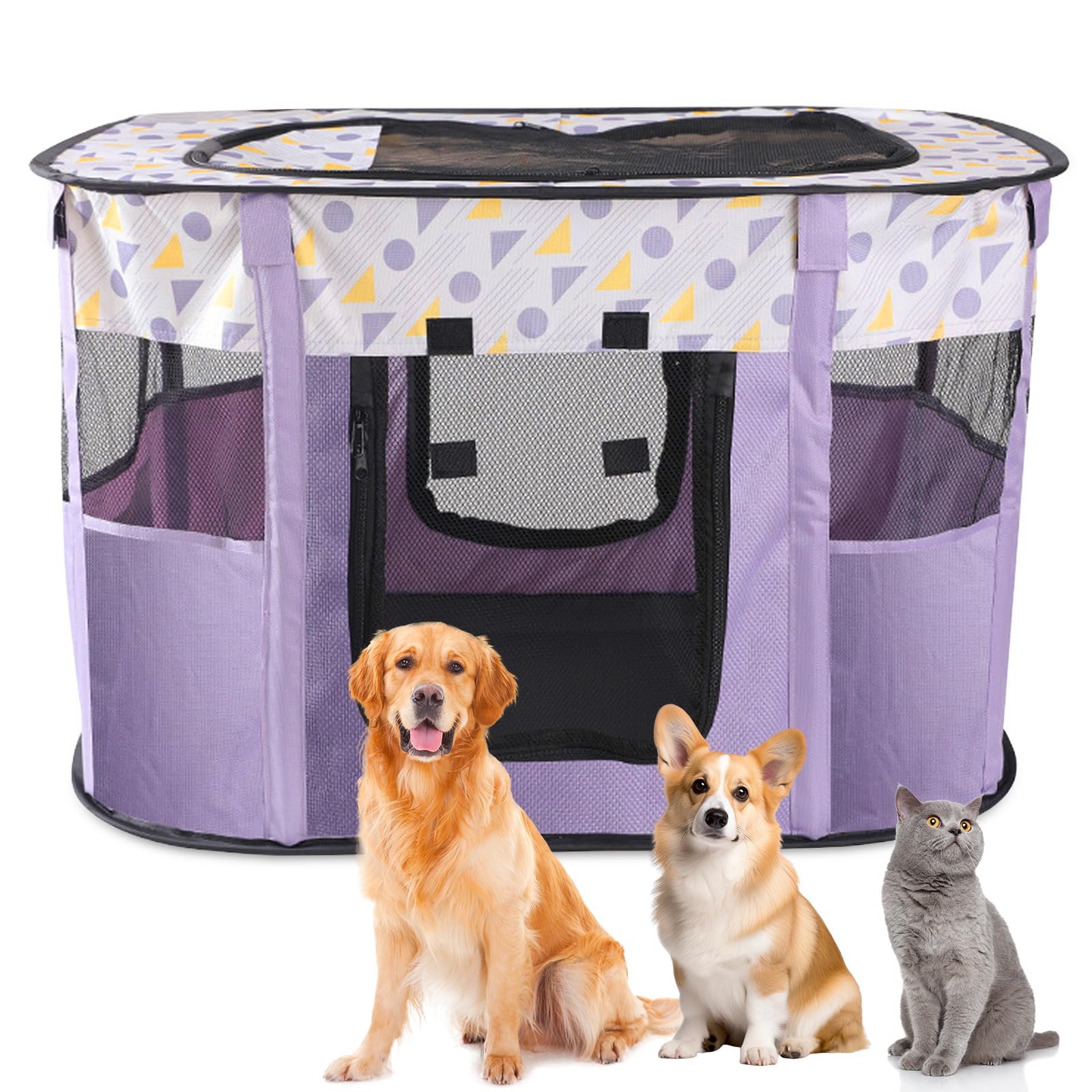 MeYuxg Foldable Dog Fences, Rectangular Puppy Playpen, Portable Animal Playpen, M (Purple)