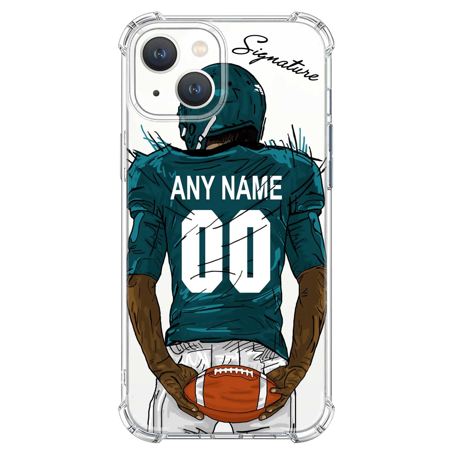 VNGDA Custom Name & Number Crystal Clear Football Case for iPhone 17 Pro Max 16 15 Plus 14 13 Mini 12 11 Xs Max Xr SE3,with 4 Shockproof Corners Customized Transparent Case(Philadelphia)