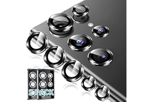 OUBA [2 Pack 3+2] Camera Lens Protector Compatible with Samsung Galaxy S22 Ultra 6.8 Inch, HD Clear Camera Tempered Glass Protector, Aluminum Alloy Lens Circle Cover [Installation Tray] - Black