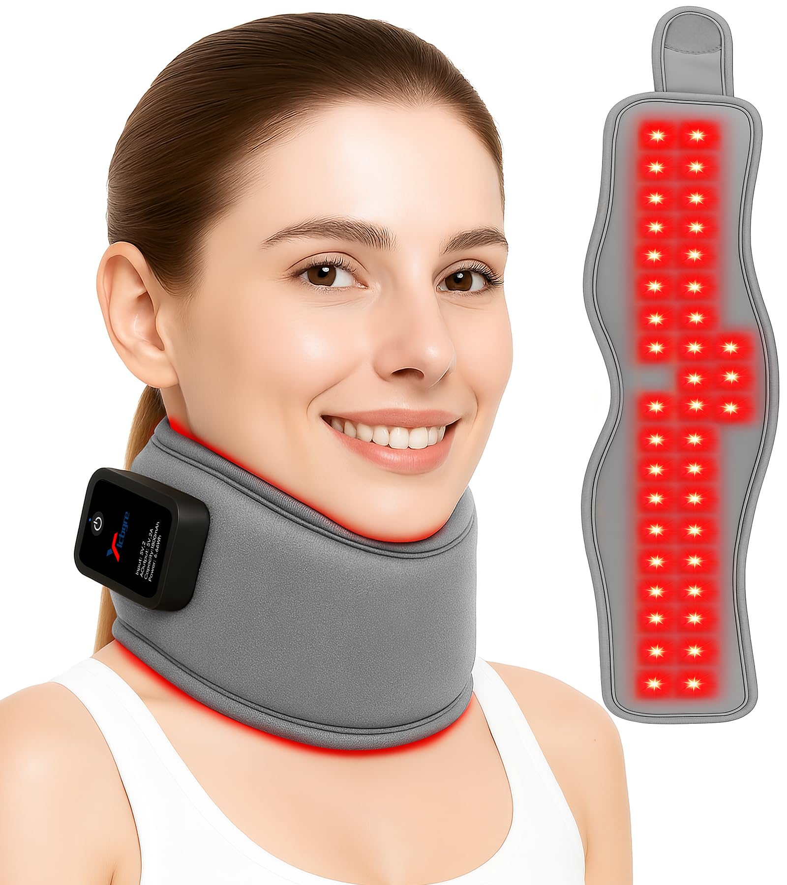Photo 1 of Red Light Therapy Neck Brace - 660nm Red & 850nm Infrared LED Heated Cervical Collar for Neck Pain Relief & Support, Adjustable Wireless Cervical Collar for Office, Sleeping, at-Home Therapy (Grey)