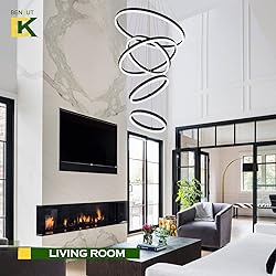 Benkut 5-Rings Modern LED Chandelier Black High