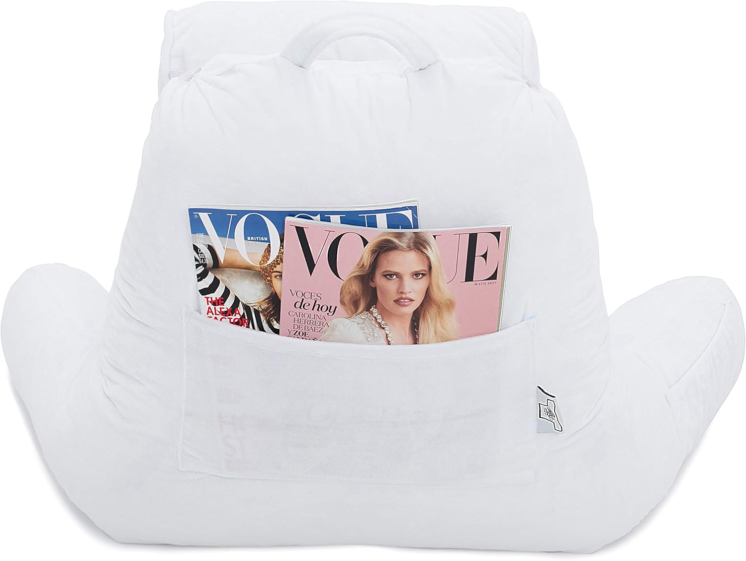 Husband Pillow - White, Big Backrest Reading Bed Rest Pillow with Arms, Plush Memory Foam Fill, Remove Neck Roll Off Bungee, Change Covers, Zipper On Shell of Bed Chair for Adjustable Loft: Home & Kitchen